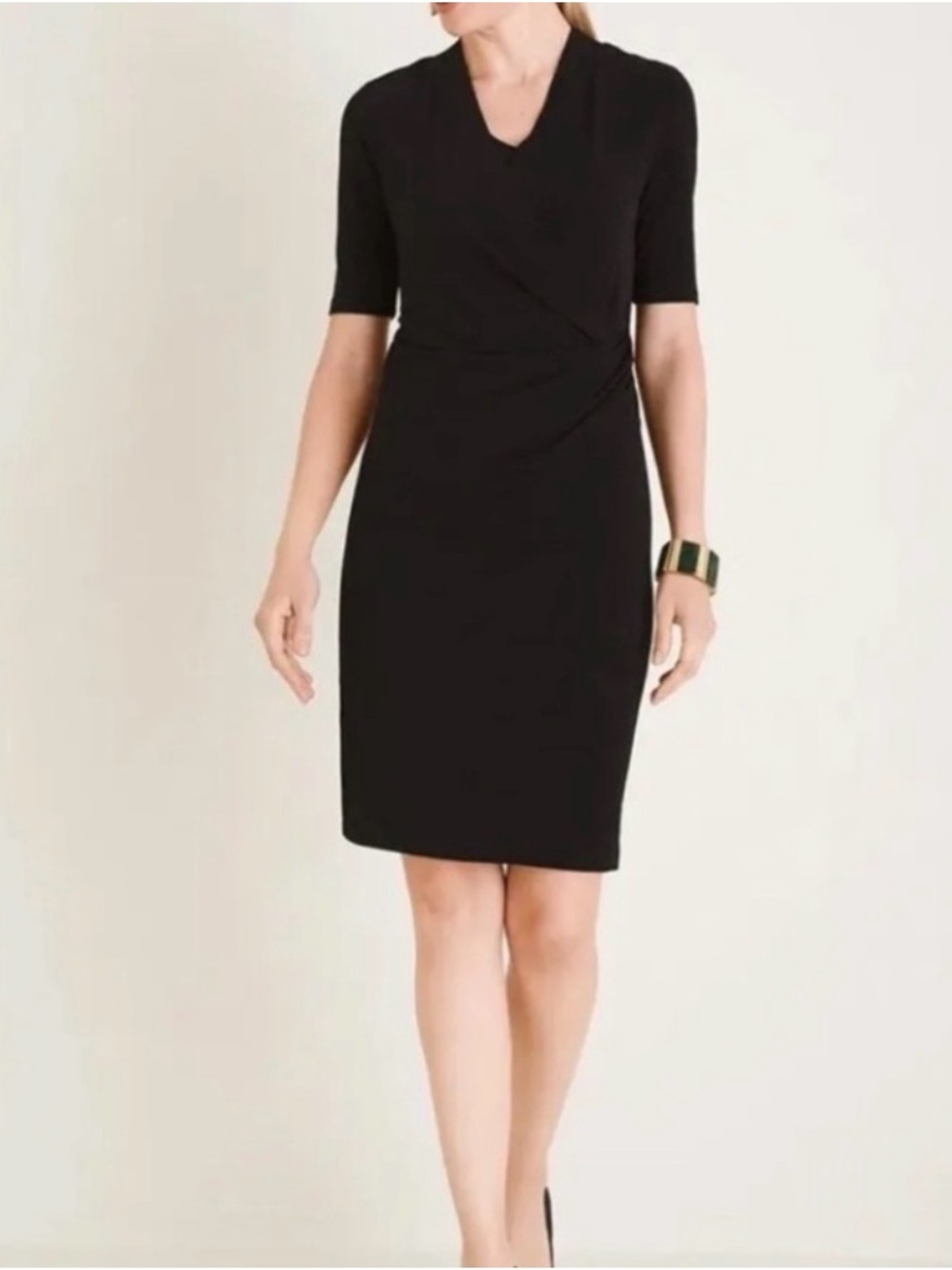 Chico's Black V-Neck Midi Sheath Dress 4T fits like a XXL